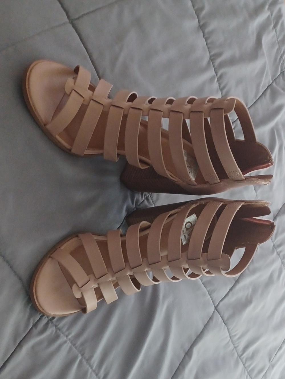 Strappy Gladiator Block Heel Sandals in Nude